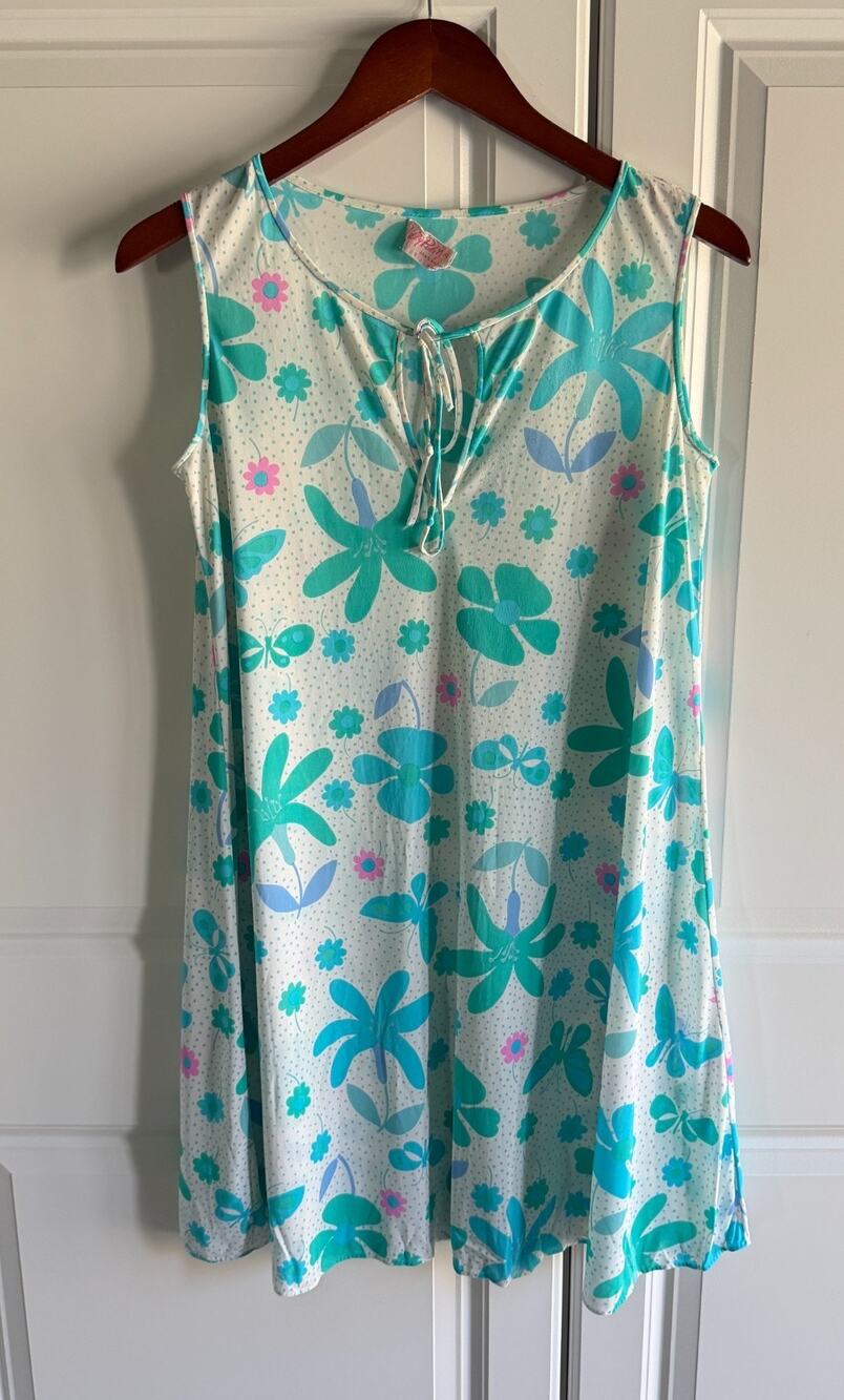 Vintage Lilly Pulitzer 60s 70s Nylon Nightgown Dress Floral Singed Print Small